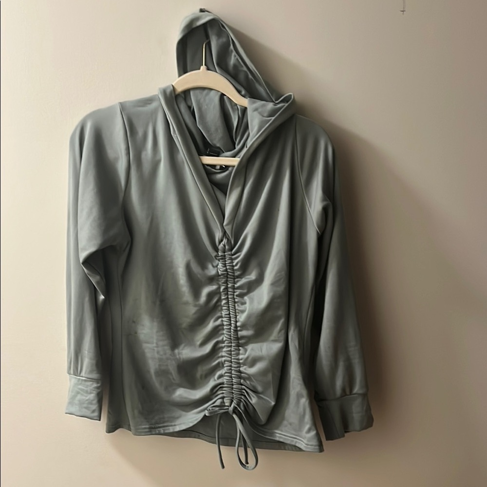 Stylish Gray Ruched Hoodie Top